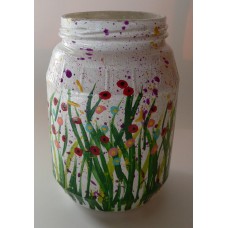 Hand Painted Treat Jar, Make-up Jar, Brush Jar,  Abstract Floral   183367455998